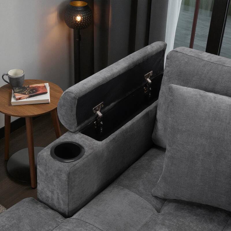 115.7" Modern U-Shaped Sectional Sofa with Cup Holders, Storage Space and USB Ports, Oversized Chenille Couch for Living Room