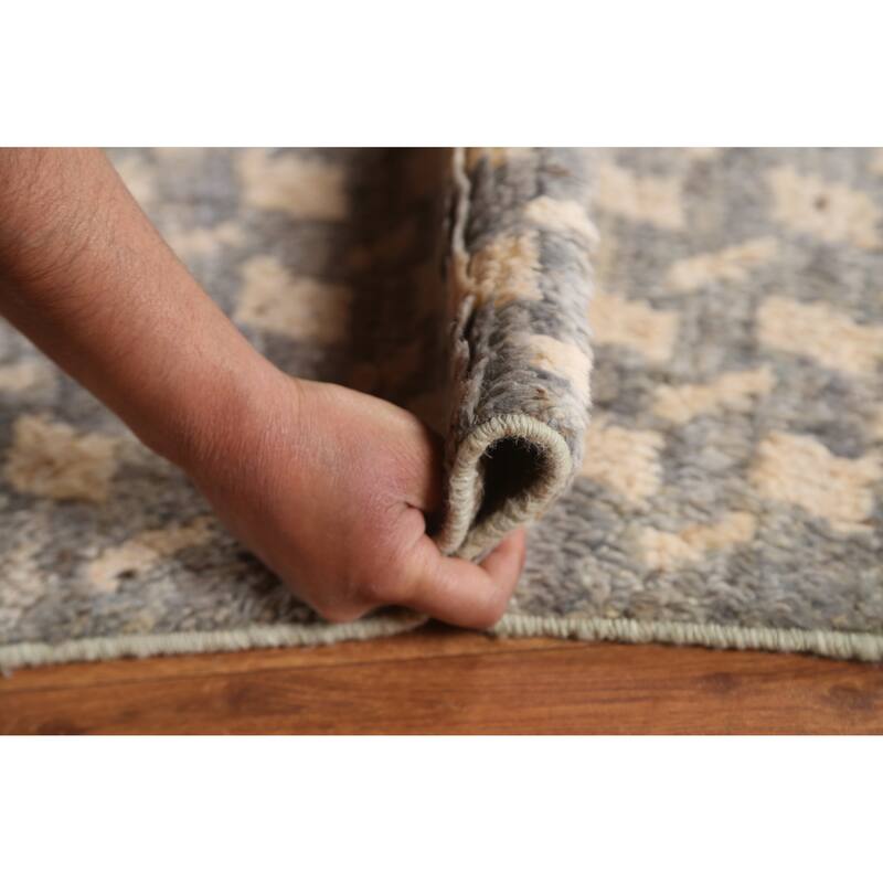 Hand Knotted Oriental 100% Wool Carpet Modern All-Over Greys & Charcoal Moroccan Area Rug - 7' 8'' X 5' 1''