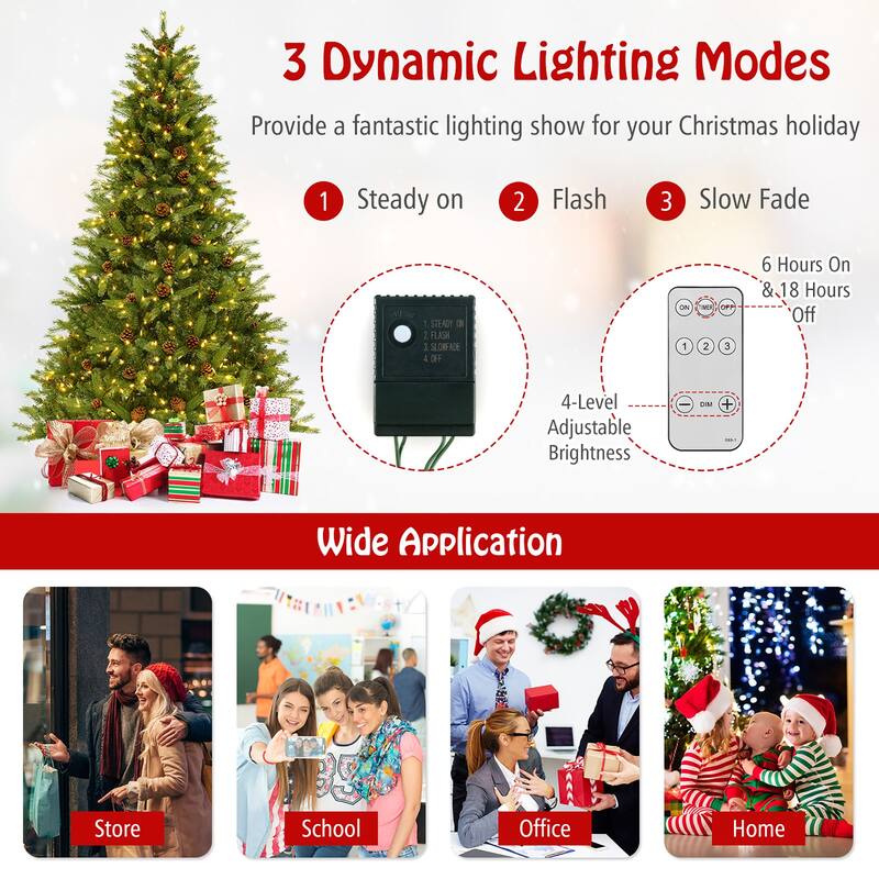Gymax 7 FT Pre-Lit Xmas Tree 3-Minute-Setup Artificial Christmas Tree