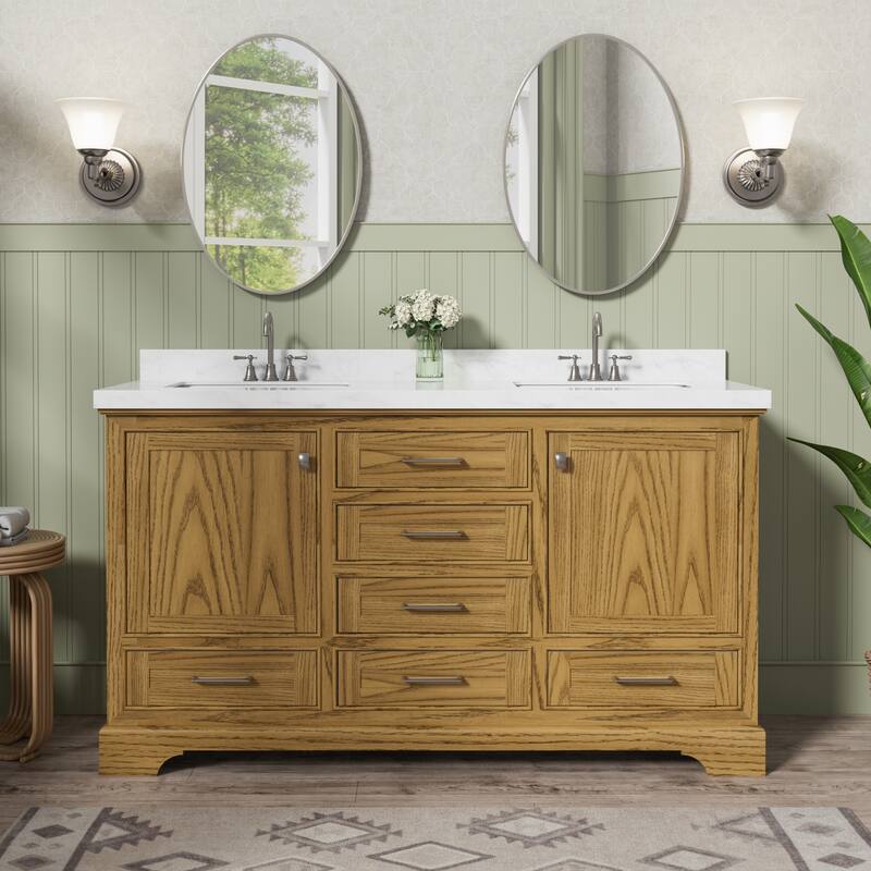 Bathroom Vanity Set Pre-installed Large Space Double Sink - 60"