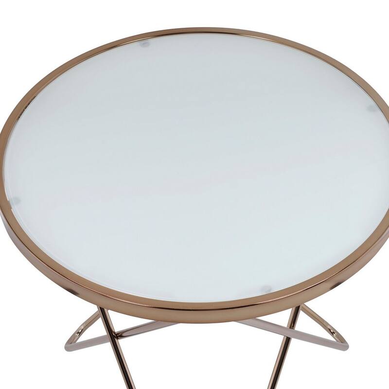 22 in. Frosted Glass/ Champagne Round Glass End Table, Sturdy Build End Side Table for Living Rooms