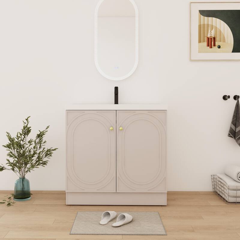 Bathroom Vanity With Sink In 24/30/36 Inch, Freestanding Bathroom Vanity With Soft Close Door and Adjustable Shelf - 35.4''W×19.7''D×35.4''H - KHAKI