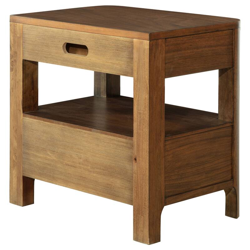 Walnut 2-Drawer Nightstand with Open Shelf, Cedar Drawer, Felt Lining and Curved Fronts for Transitional Style