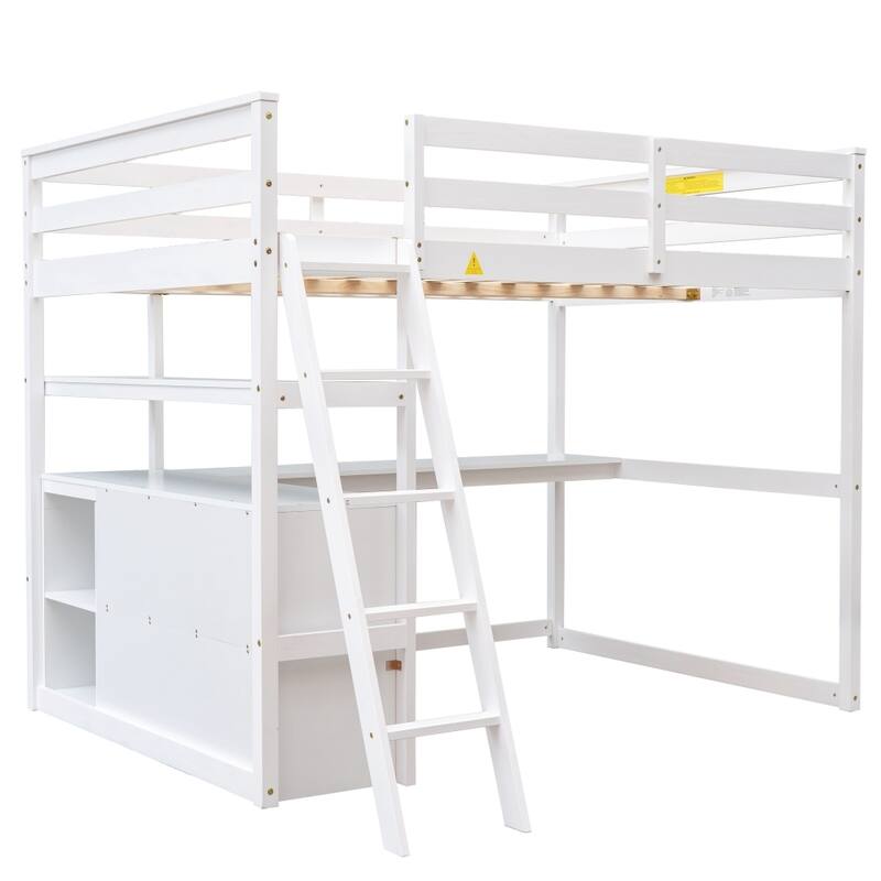 Full Size Loft Bed with Desk and Shelves