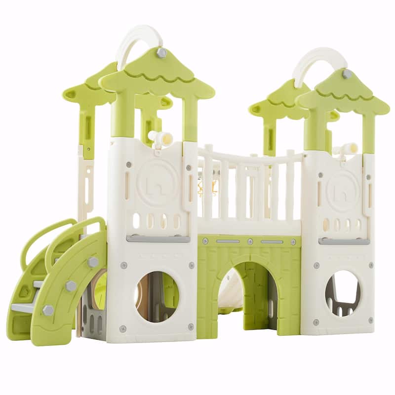 8-in-1 Toddler Climber and Slide Set - Freestanding Kids Slide Playset with Basketball Hoop and More