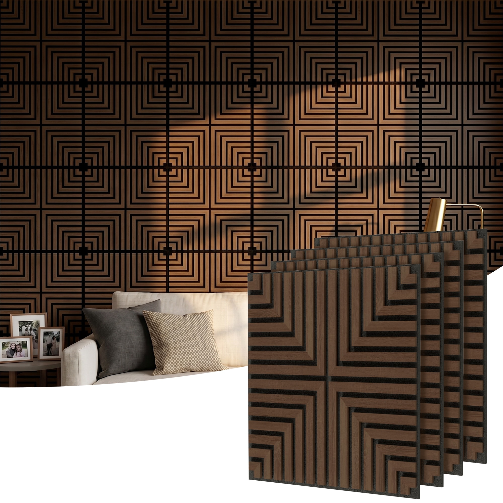 Hochwertiges 23.6" x 23.6" Square Line Pattern Acoustic Wall Panels for Interior Wall Decor, 4-Pack (15.5 Sq. Ft.)