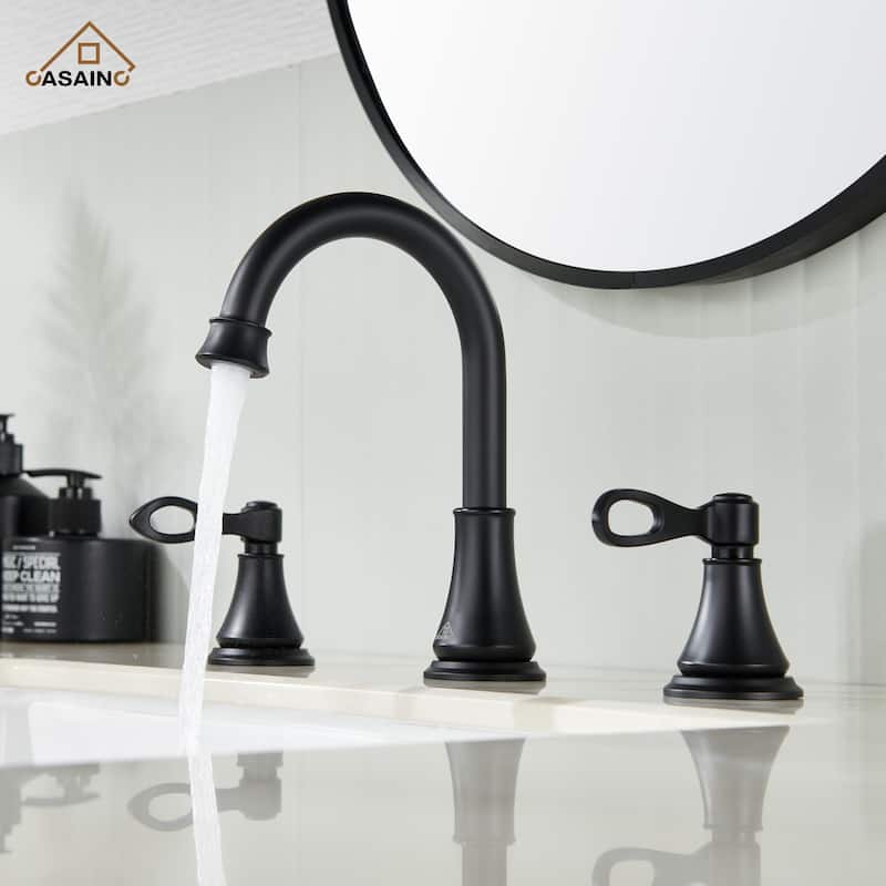 8 in. Widespread Double Handle Bathroom Faucet with Drain Kit Included - Black
