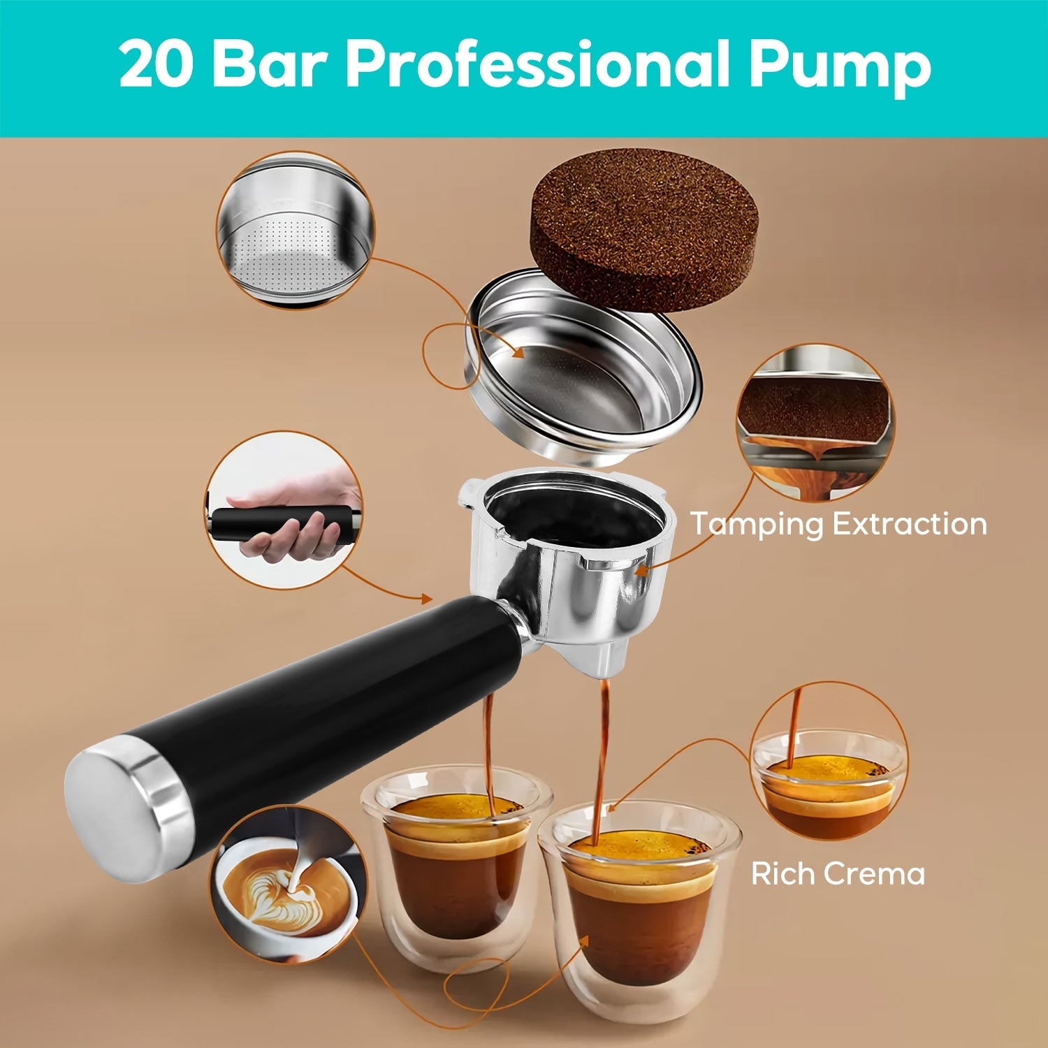 Casabrews 20 Bar Semi-Automatic Espresso Machine Cappuccino Coffee Maker  with Milk Tank, Silver
