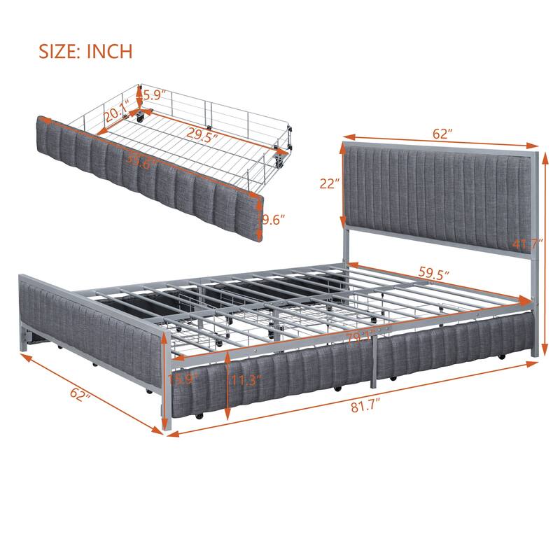 Superior Quality Metal Platform Bed Frame with 4 Drawers Storage Bed