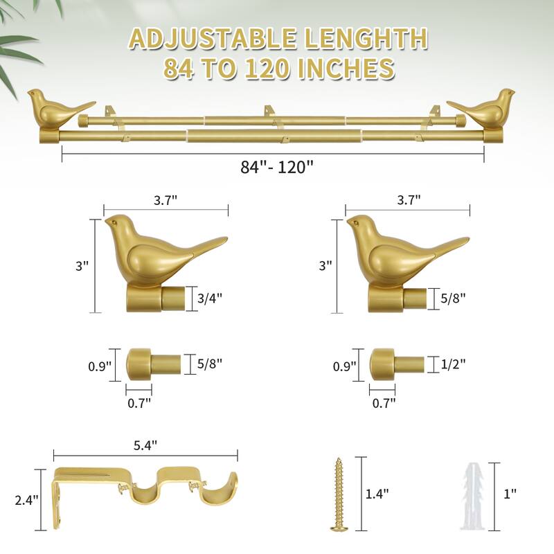 MERIVILLE 3/4" Diameter Farmhouse Double Window Curtain Rod, Bird Finials