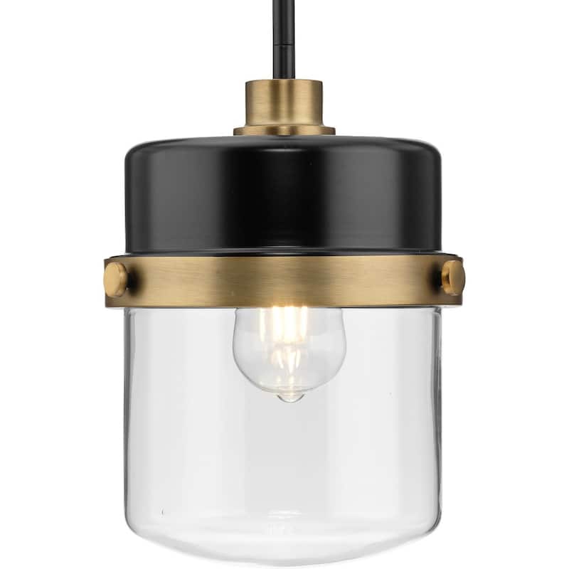 Beckner Collection One-Light Matte Black Clear Glass Urban Industrial Pendant Light - 8 in x 8 in x 11.25 in - 8 in x 8 in x 11.25 in