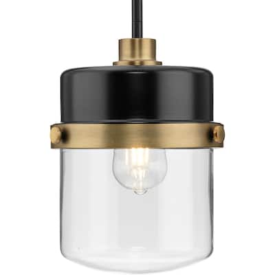 Beckner Collection One-Light Matte Black Clear Glass Urban Industrial Pendant Light - 8 in x 8 in x 11.25 in