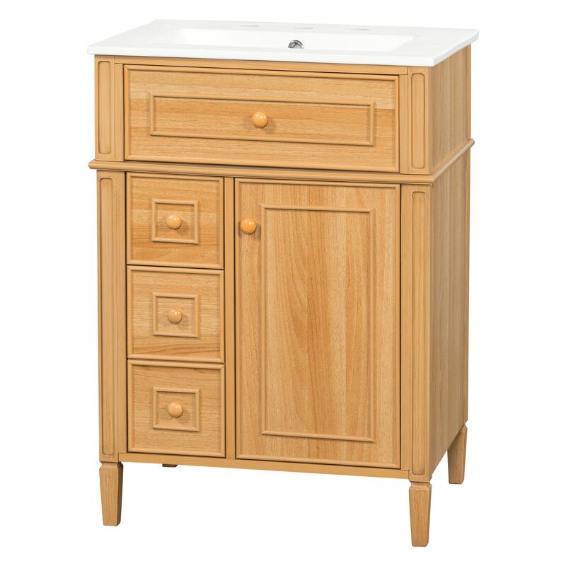 Freestanding Bathroom Vanity with Sink, Center Rectangular Ceramic Sink Bathroom Storage Cabinet, 24"/30"