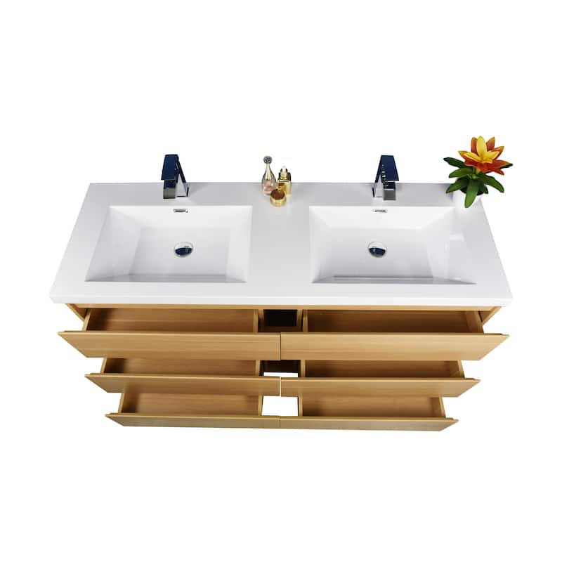 Angeles 60" freestanding bath vanity with dual basin reinforced acrylic top