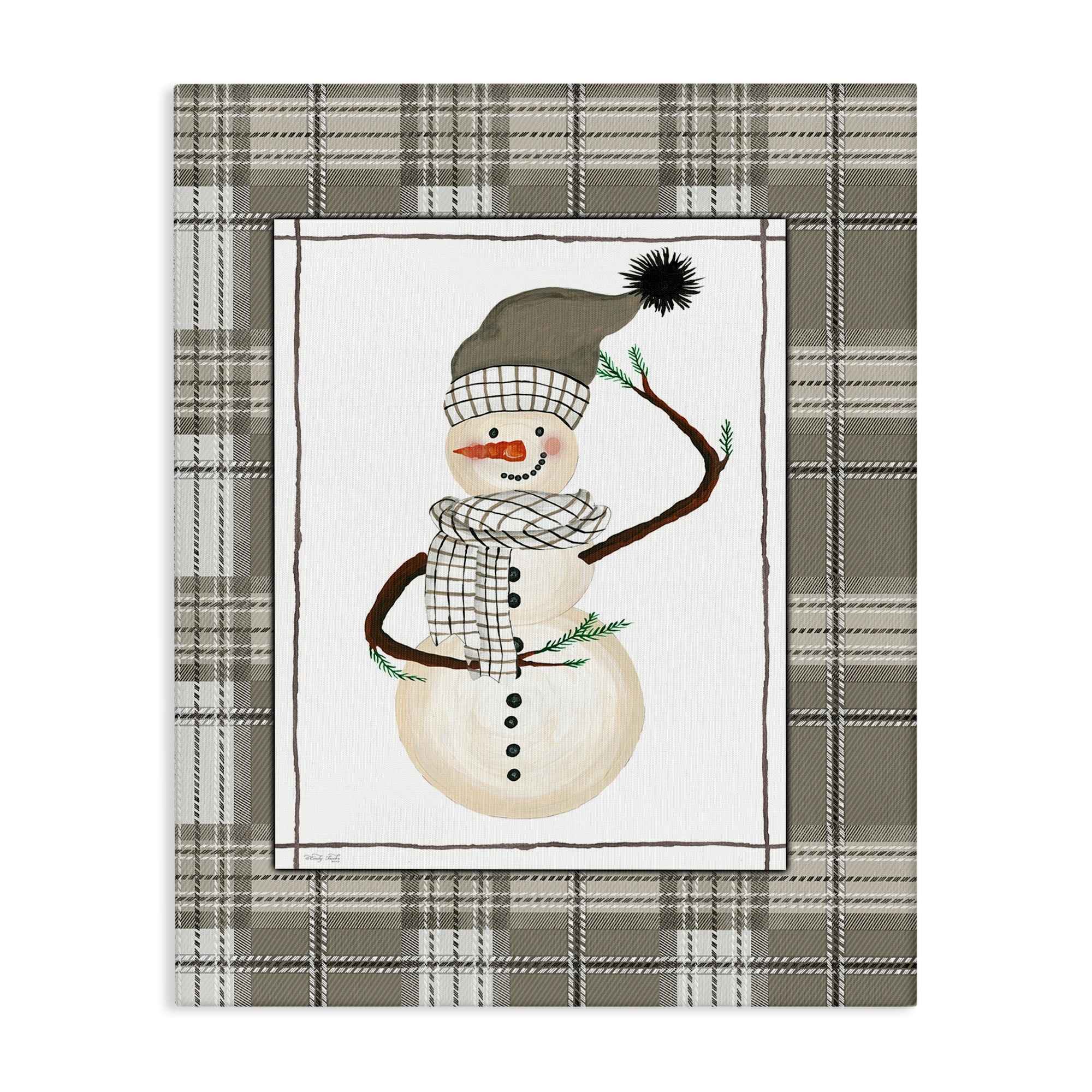 Stupell Winter Snowman Green Plaid Canvas Wall Art Design By Cindy Jacobs