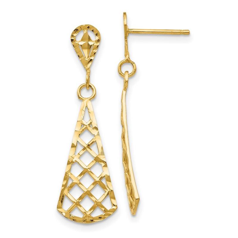 Curata 14k Yellow Gold Diamond Cut Inverted Fan Dangle Post Earrings 29x9mm