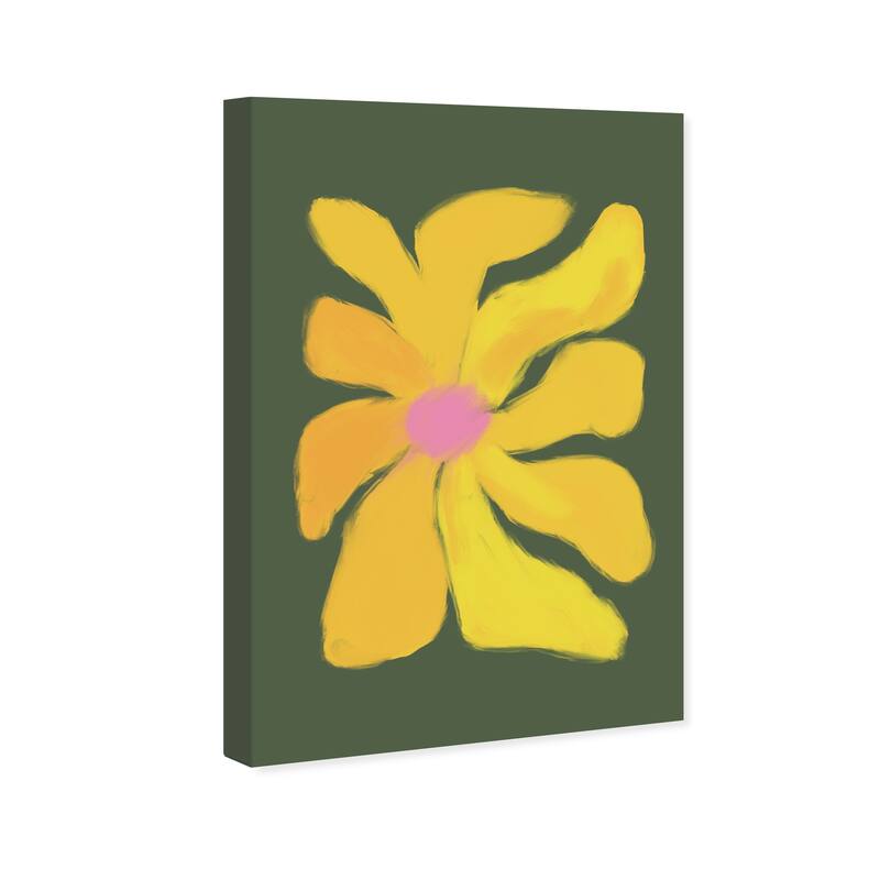 Wynwood Studio Canvas Floral and Botanical La Flor Yellow and Army Green Modern & Contemporary Wall Art Canvas Print