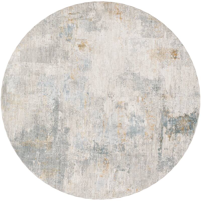 Livabliss Casual Dresden Abstract Area Rug - 5'3" x 5'3" Round - Medium Gray