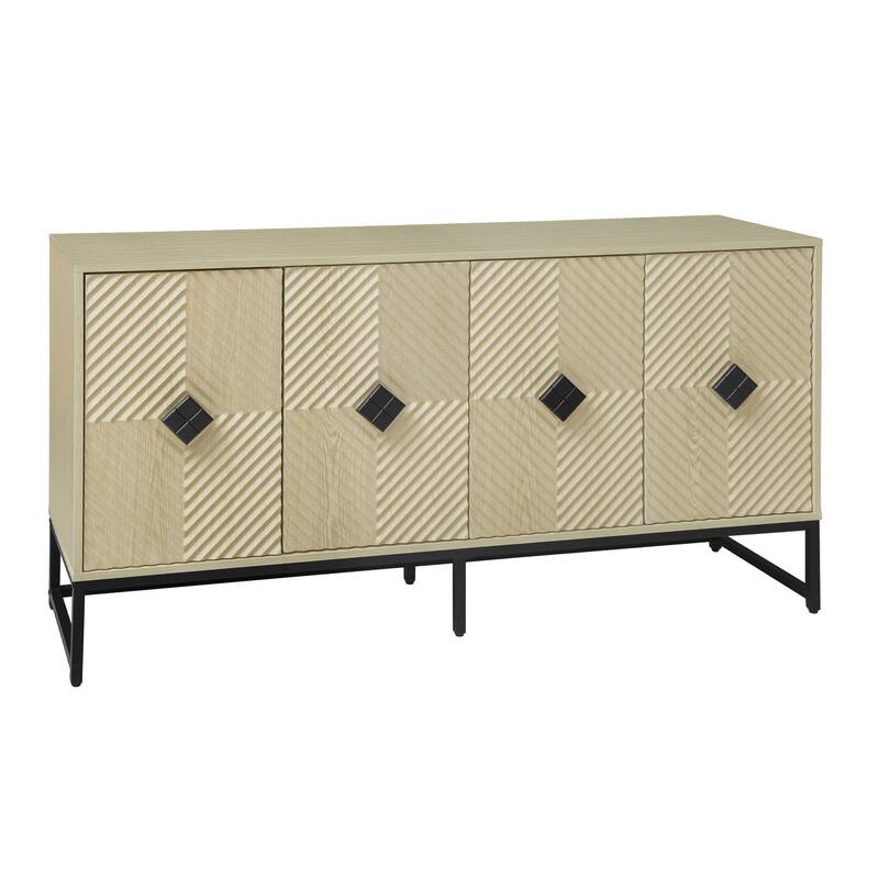 4 Door Sideboard Cabinet with Carved, Kitchen Buffet Cabinet with Storage, Coffee Bar Cabinet with Adjustable Shelf