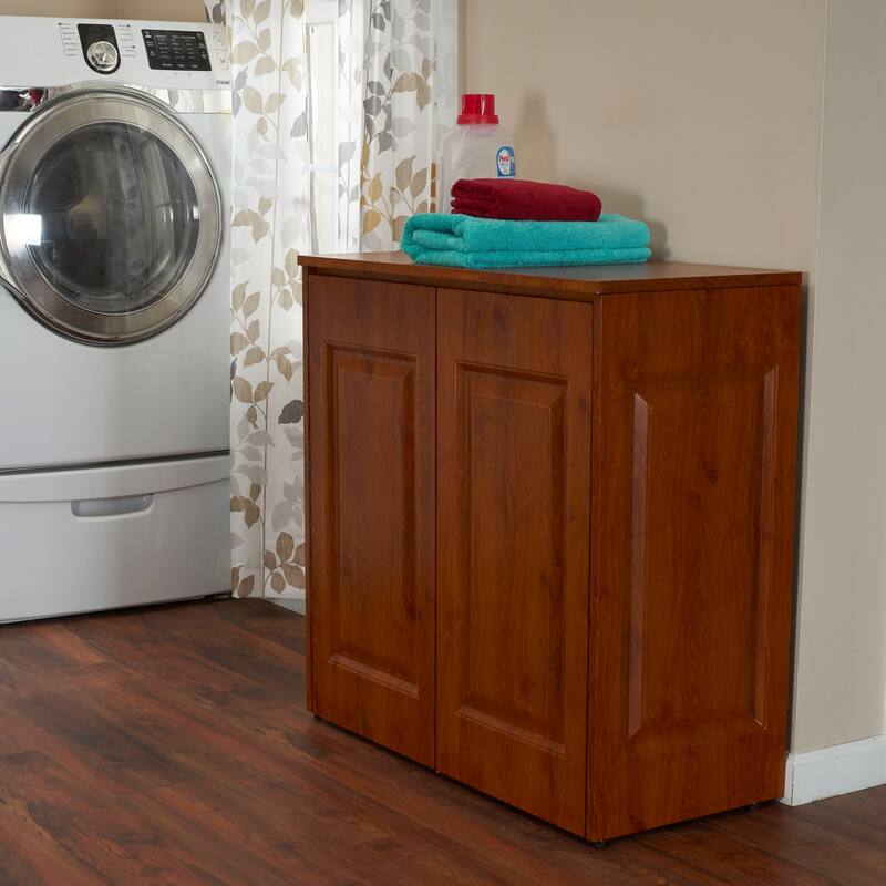 Household Essentials Double Hamper Cabinet, Wood Grain