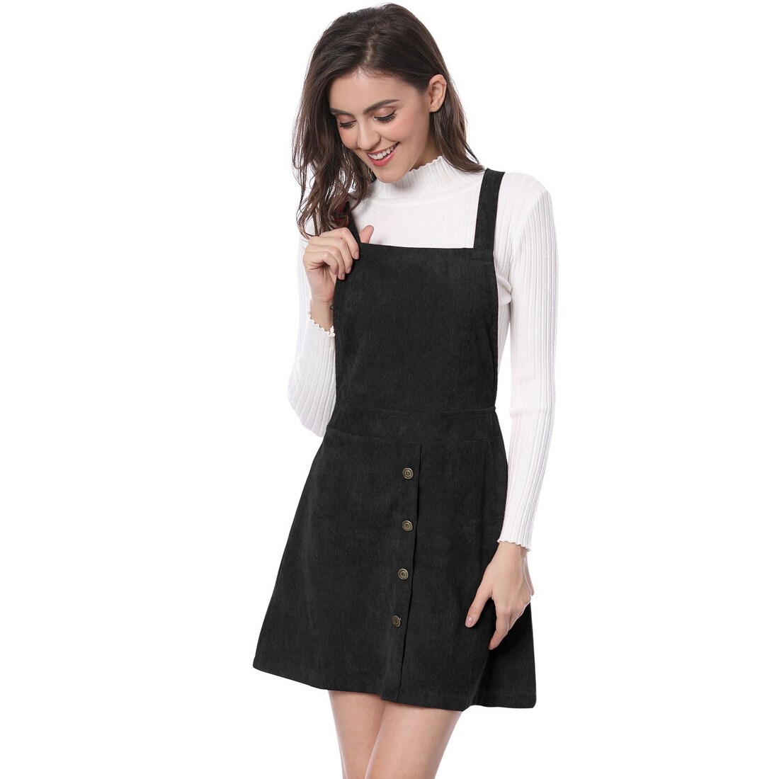 black overall skirt dress
