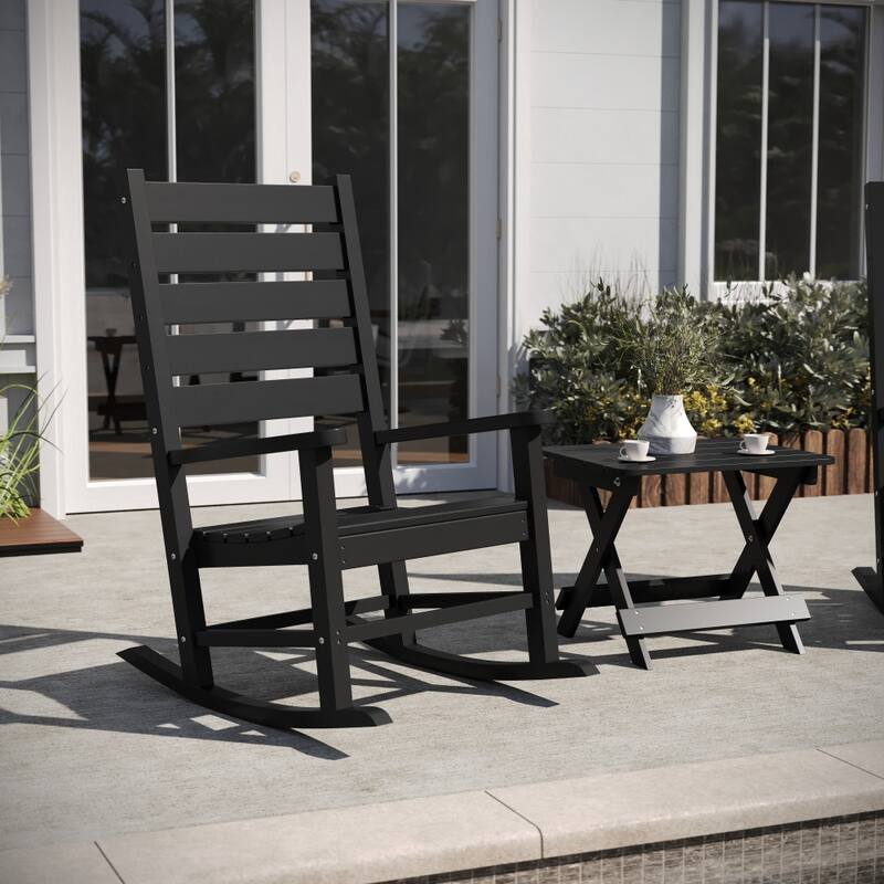3pc Commercial Indoor/Outdoor Set with 2 Rocking Chairs and End Table