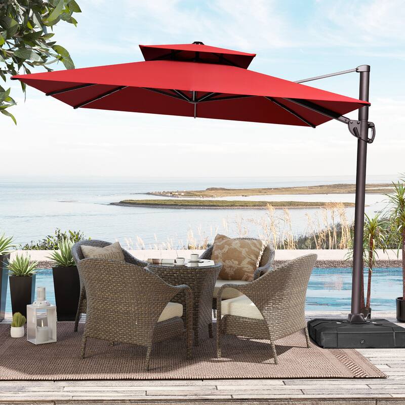 9 x 12 ft Double Top Patio Cantilever Umbrella with No Base, 360-degree Rotation