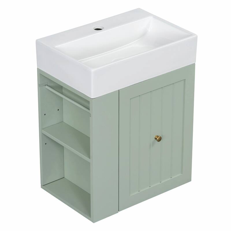 20-Inch Bathroom Vanity with Ceramic Sink - MDF Storage Cabinet with Drawer, Side Shelf and Silver Handle