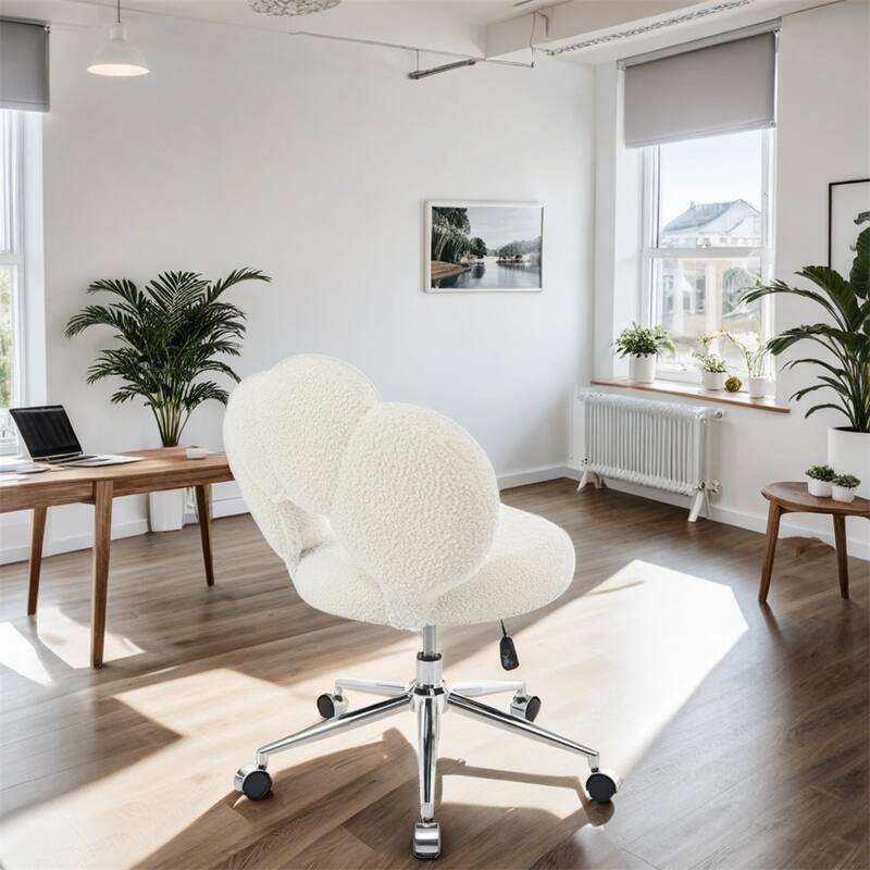 360°Ergonomic Height Adjustable Teddy Fabric Swivel Home Office Chair