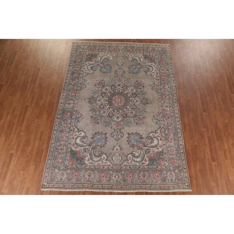 Hand Knotted Oriental 100% Wool Carpet Traditional Medallion Brown Tabriz Area Rug - 11' 4'' X 7' 10''