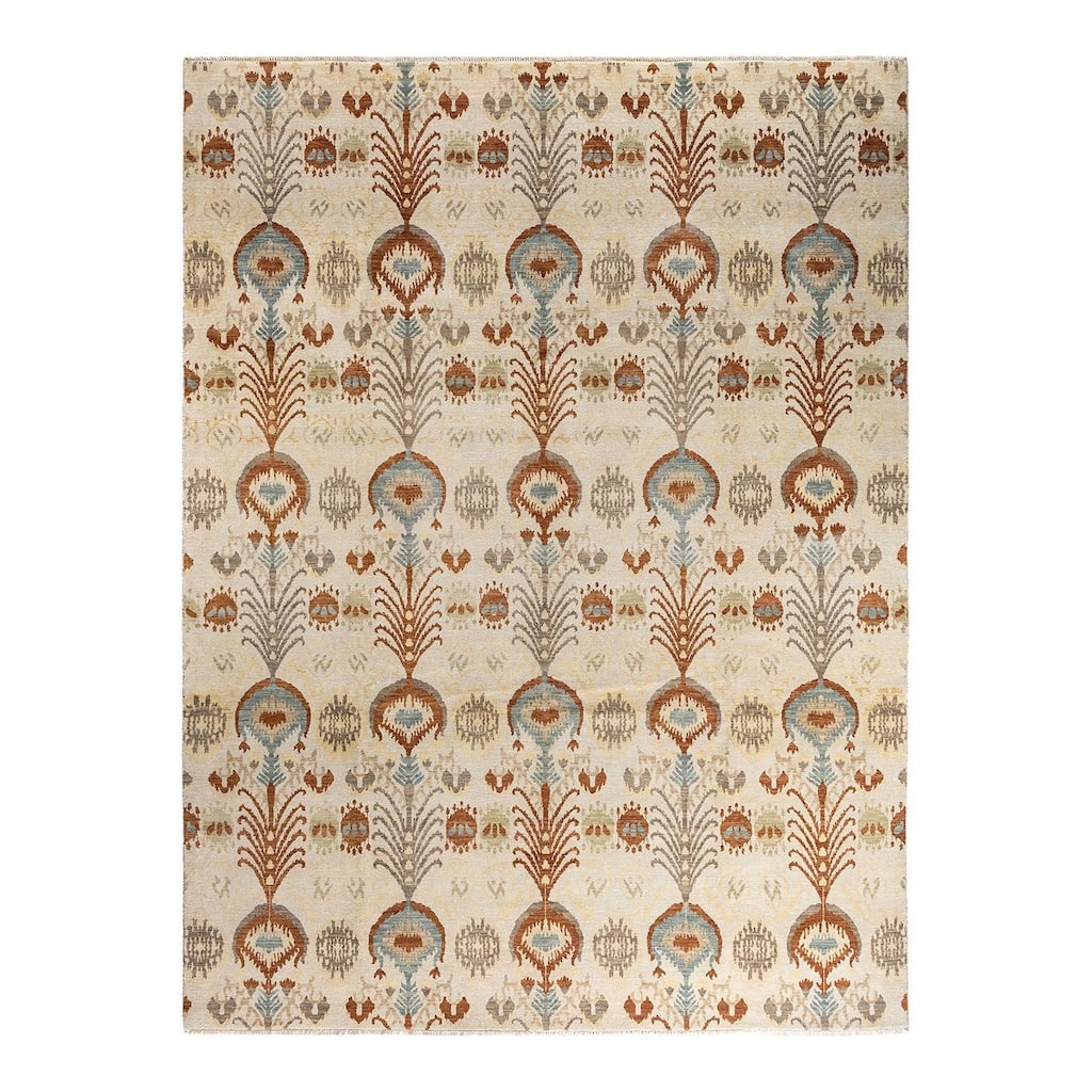 Ikat One-of-a-Kind Hand-Knotted Area Rug - Ivory, 9' 3" x 12' 4" - 9' 3" x 12' 4"