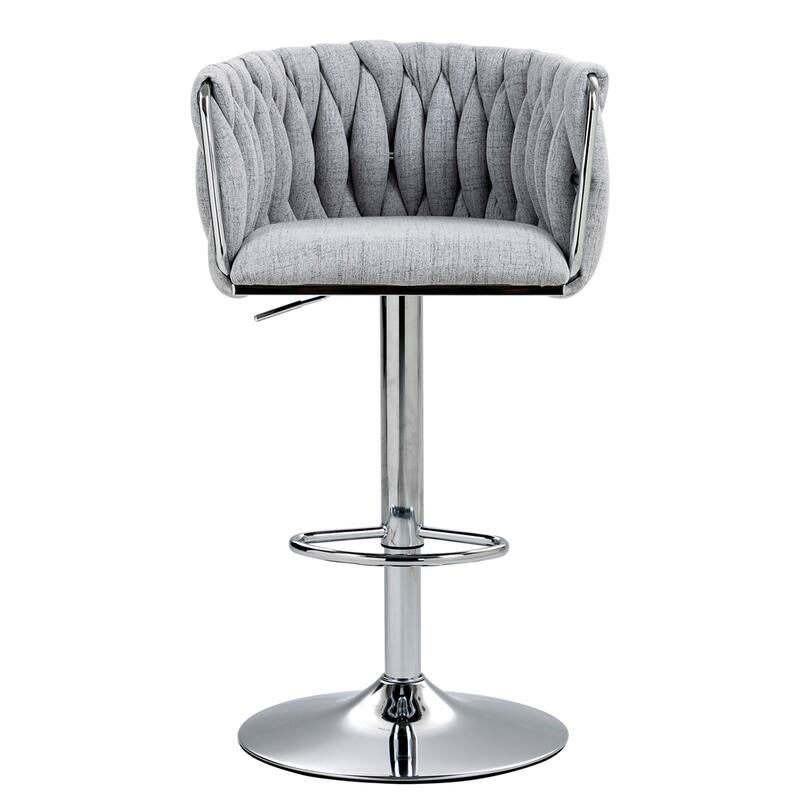 Adjustable Height Fabric Swivel Bar Stools w/ Back & Footrest,Set of 2
