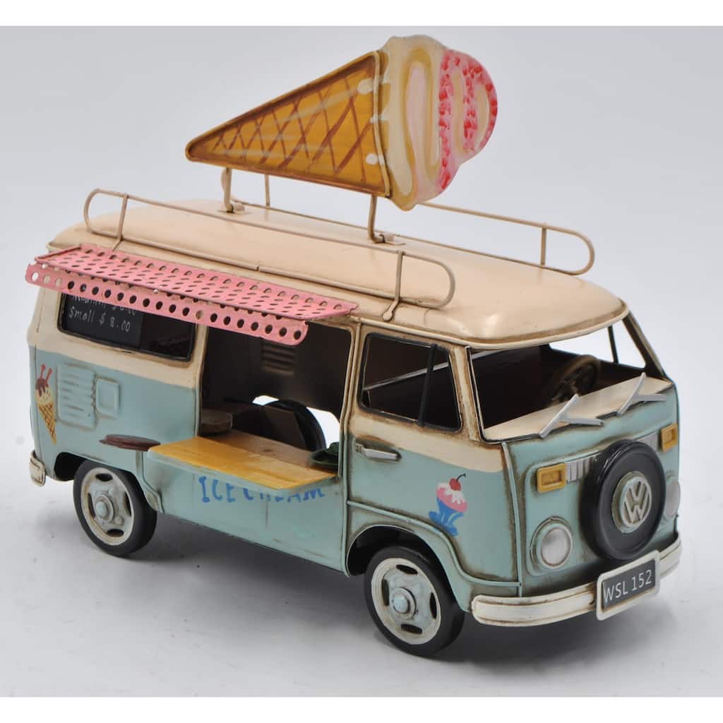 Decorative Us Ice Cream Truck Model Handmade Vintage Metal Car Model Figurine