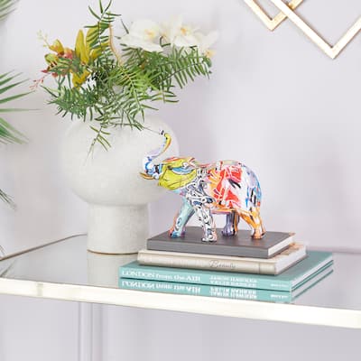The Novogratz Multi Colored Polystone Graffiti Elephant Sculpture