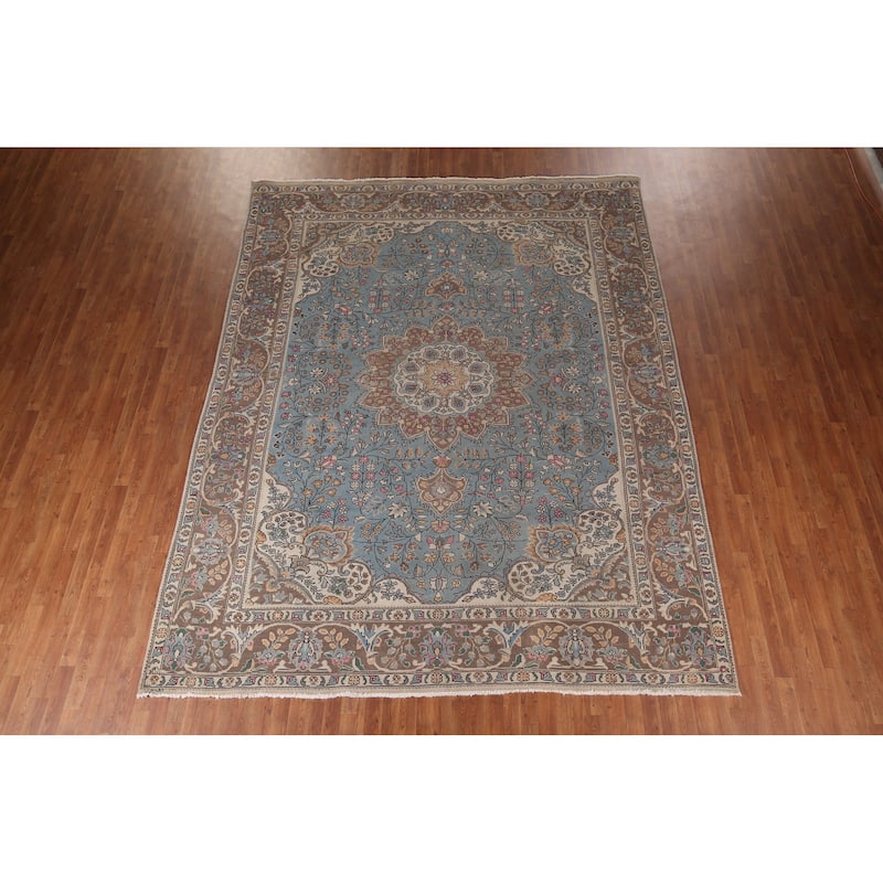 Blue Tabriz Persian Vintage Area Rug Handmade Wool Carpet - 9'9"x 12'3"