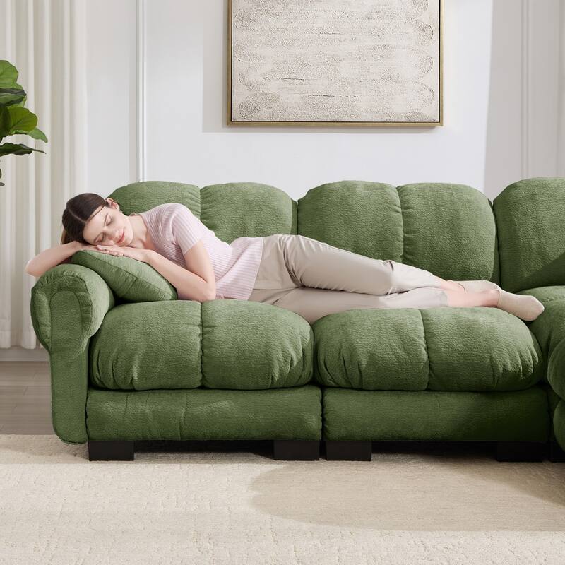 103.9" Modular Chenille Sectional Sofa with Pillows and Quilted Cushions