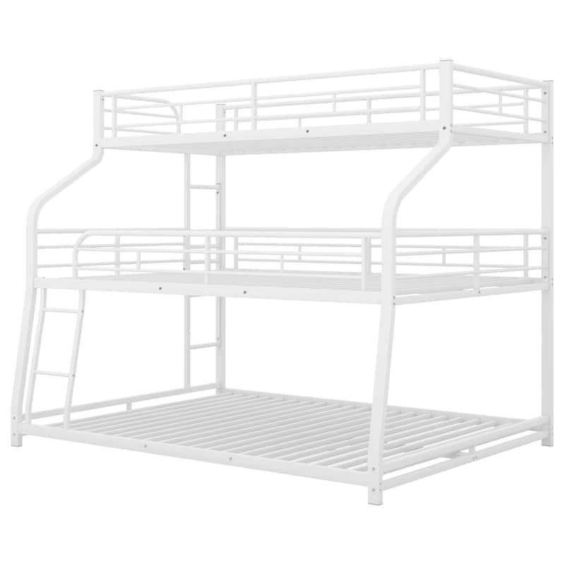 Triple Bunk Bed Twin XL/Full XL/Queen, Sturdy Metal Frame, Contemporary Design with Safety Guardrails and Built-in Ladder