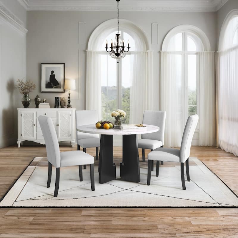 Modern 5-Piece Round Dining Table Set, Pedestal Kitchen Table Set with 4 Upholstered Chairs for Dining Room, Apartment