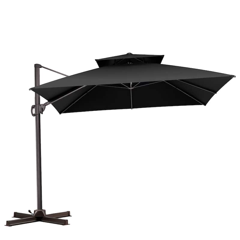 VredHom Double Top Square Patio Cantilever Umbrella with Cross Stand