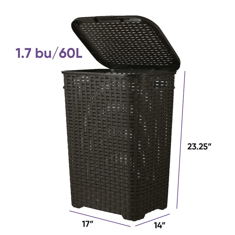 Superio Plastic Wicker Laundry Hamper with Lid Large Capacity - Capacity: 60l