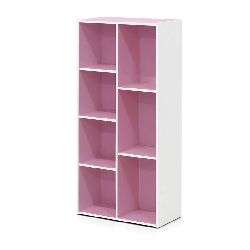 41.7 in. Tall White/Pink Wood 7-Shelf Bookcase