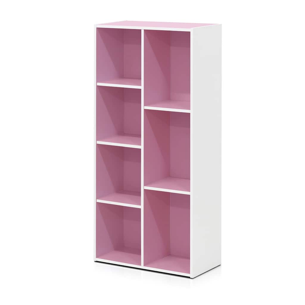41.7 in. Tall White/Pink Wood 7-Shelf Bookcase