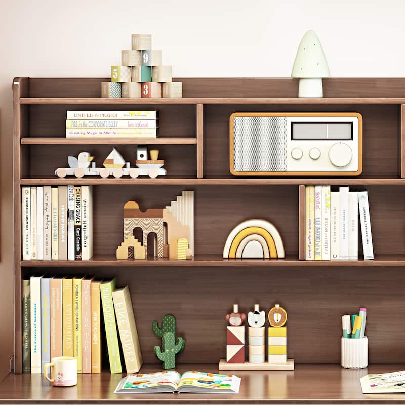 Kids Desk Wood Study Desk Writing Desk with Bookshelf