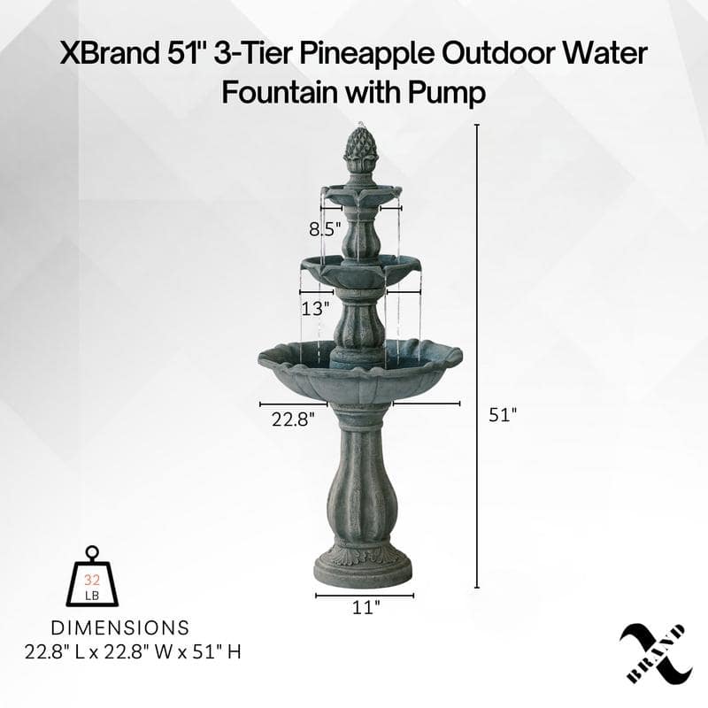 XBrand 51 in Tall 3-Tier Freestanding Waterfall Fountain, Outdoor Garden, Yard, Lawn, Porch Décor