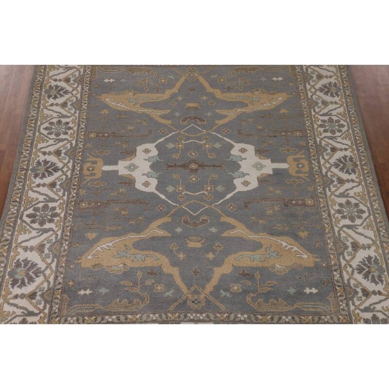 Gray Oushak Indian Area Rug Hand-Knotted Wool Carpet - 8'1"x 9'9"