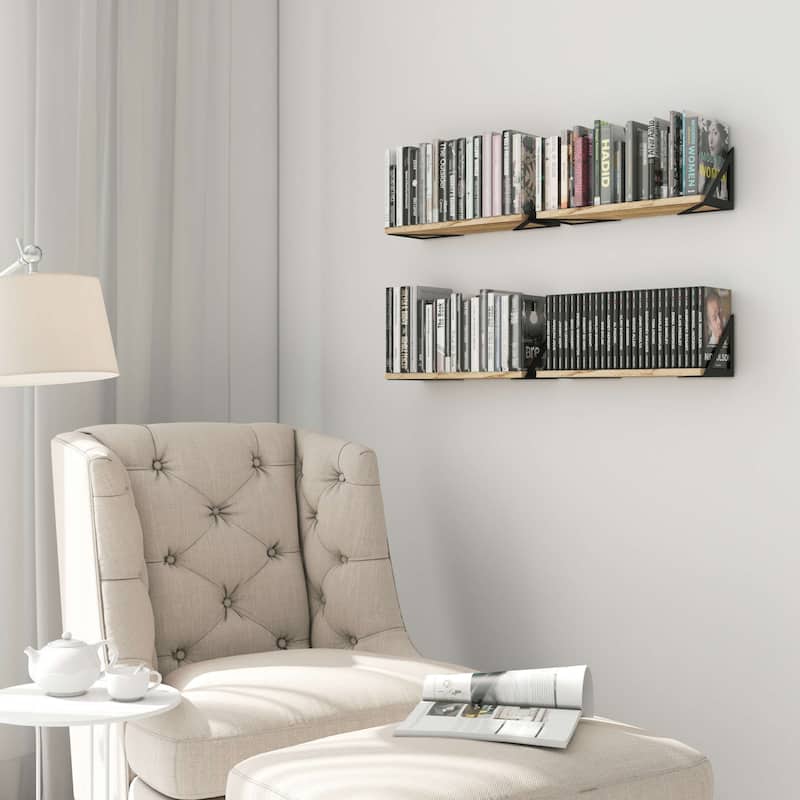 Wallniture Minori Wood Floating Shelves for Wall, Rustic Shelves, Set of 4