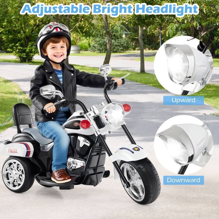 6V Powered Toddler 3-Wheel Motorbike Ride On Toy with Horn and Headlight - 36" x 19" x 25" (L x W x H)