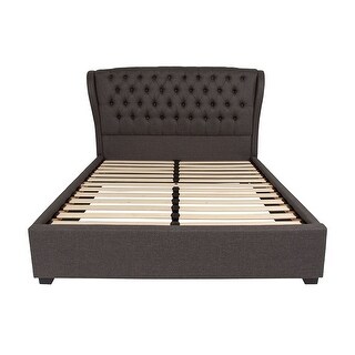 Offex Barletta Tufted Upholstered Queen Size Wingback Platform Bed in Dark Gray Fabric
