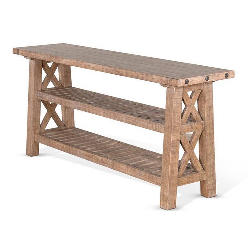 Anva Sofa Table, Light Brown Mahogany, 2 Shelves, Rectangular 60 Inch