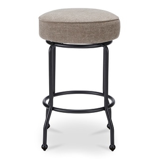 NADAAL STUDIOS Loric Swivel Counter Stool, Round Upholstered Seat with Piping Detail, Light Brown